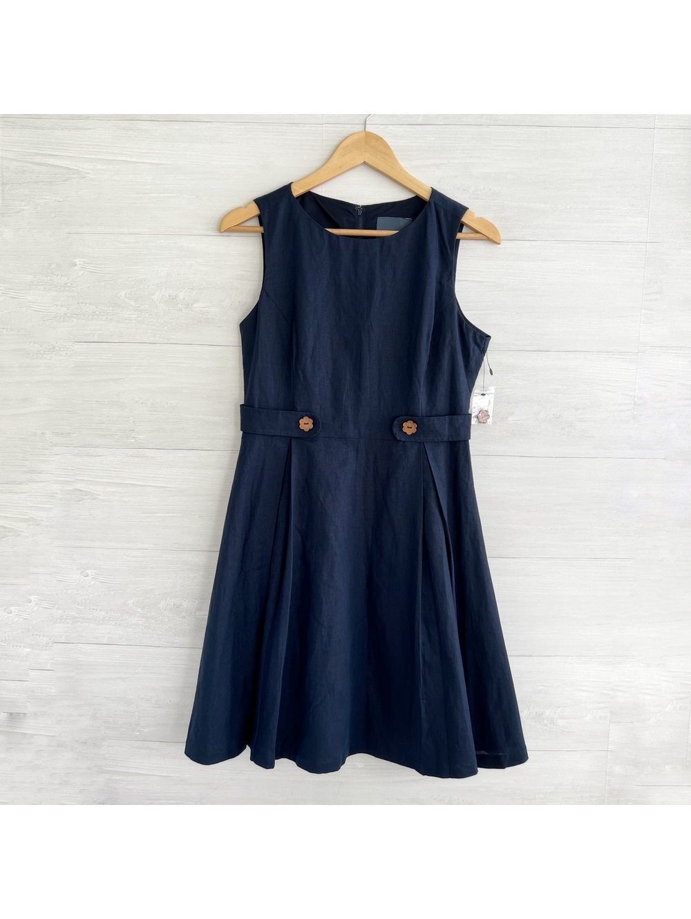 NWT ModCloth Something Sixties Navy Linen Fit Flare Dress 10 Retro Twee